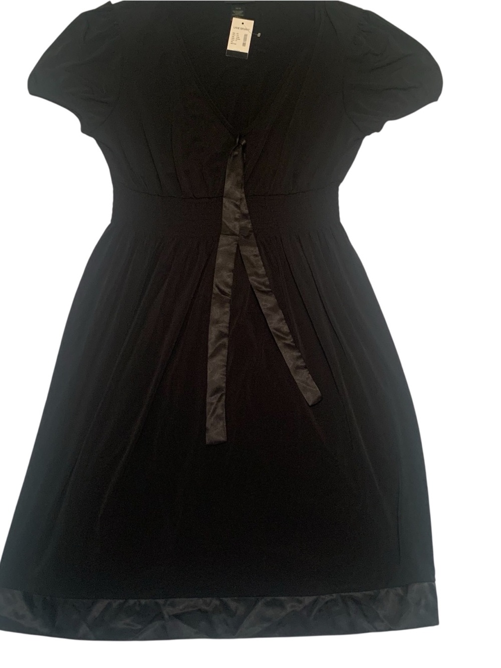 Lane Bryant Black V-Neck Short Sleeve Dress with Satin Trim Ladies Sz 14 16